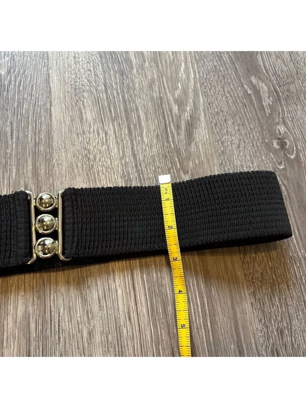 Vintage Retro Black Stretch Belt with Silver Buckle